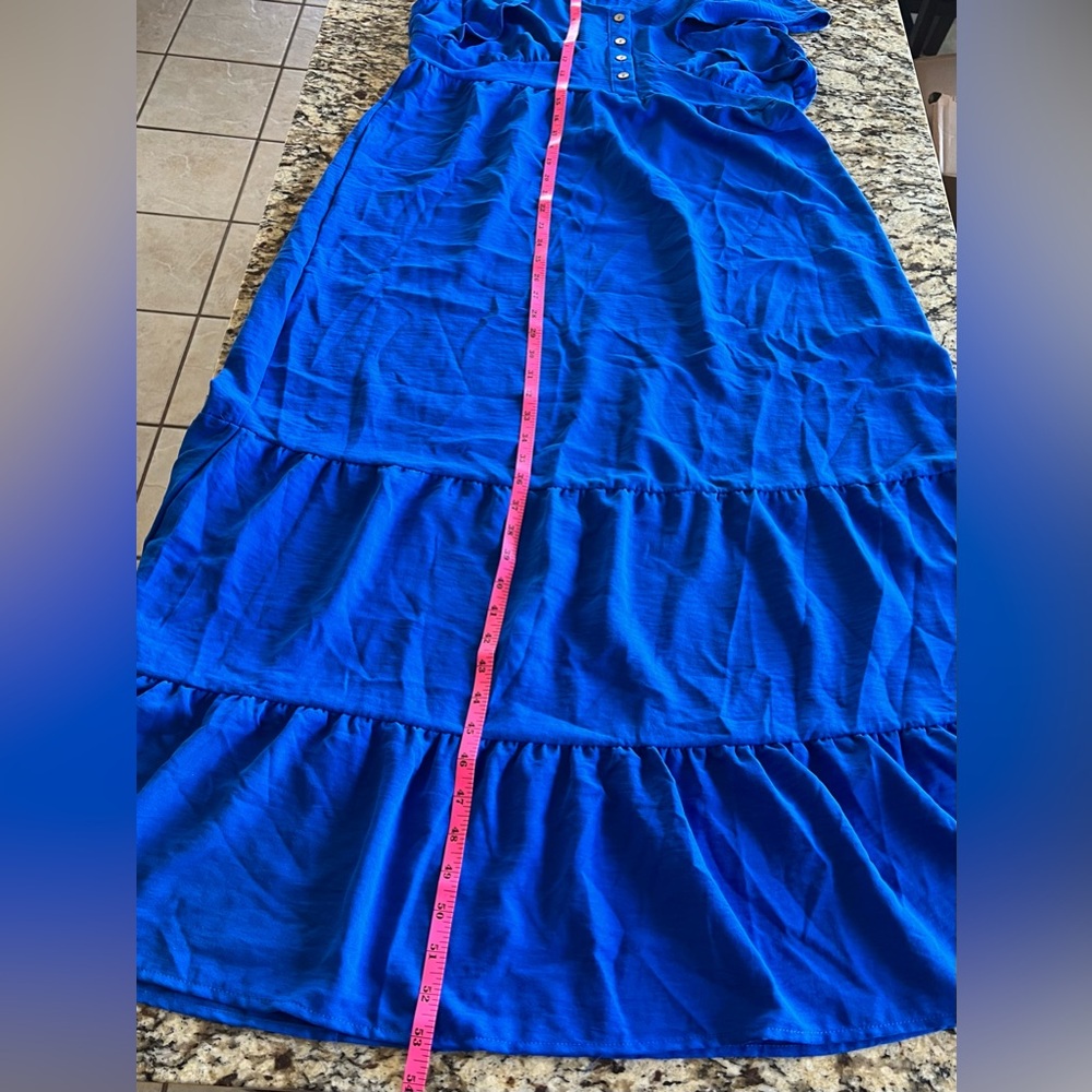 Bright Blue Ruffled Sleeve Maxi Dress - Picture 11 of 11